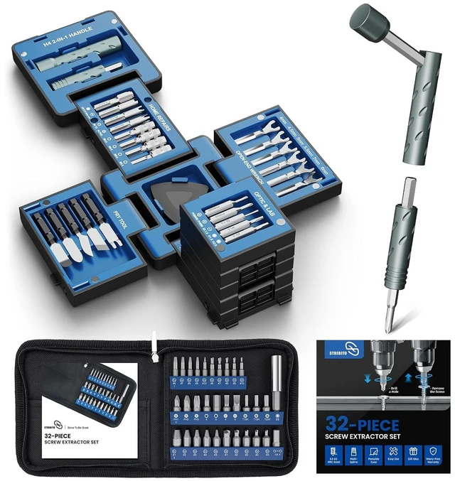 Main image of Screw Extractor Set and 55 in 1 Mini Screwdriver Set Bundle, Damaged Screw Remover Kit with Compact Small Screwdriver Repair Tool Kit for Electronics, Laptop, Phone, Furniture, Bike and