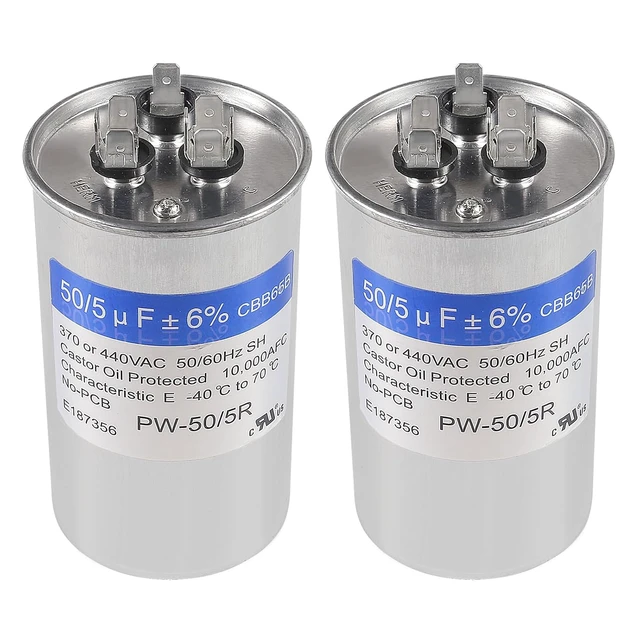 Main image of 2PACK 50+5uF 50/5 MFD ±6% 370V/440V AC CBB65B Capacitor Dual Run Circular Start Capacitor for AC Motor Run or Fan Start or Condenser Straight