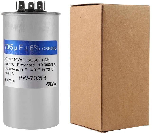 Alt view image 6 of 6 - 2PACK 70+5uF 70/5MFD ±6% 370V/440V CBB65 Dual Run Circular Start Capacitor for AC Motor Run or Fan Start or Condenser Straight