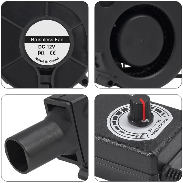 Alt view image 7 of 7 - 97mm x 33mm 9733 12V Dual Ball BBQ Blower Fan Air with 110V - 240V AC Plug Variable Speed Controller for Ventilation,Outdoor Barbecues Fire Bellow, Camping Cooking DIY Cooling Projects