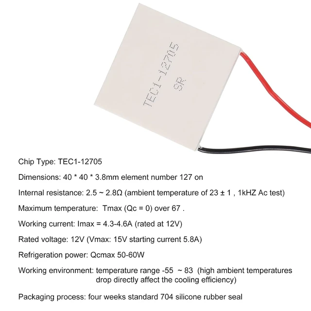 Alt view image 2 of 5 - 5PCS Thermoelectric Cooler Cooling Panel TEC1-12705 5A 12V Heatsink Thermoelectric Cooling Plate Module