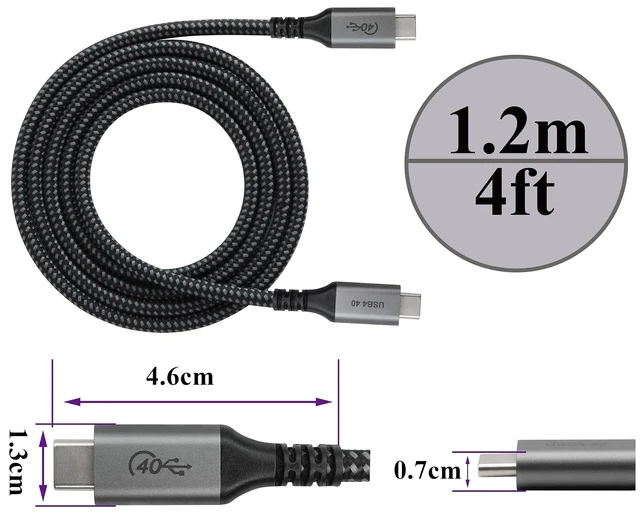 Alt view image 2 of 7 - USB4 Cable 40Gbps Data Transfer USB Type C Male to USB-C Cable (20V, 5A) Charging Supports 5K&60hz or Double 4K Display Thunderbolt 3 Cable for Hub,Apollo,eGpu,MacBook,Dell,Grey(1.2m/4ft)
