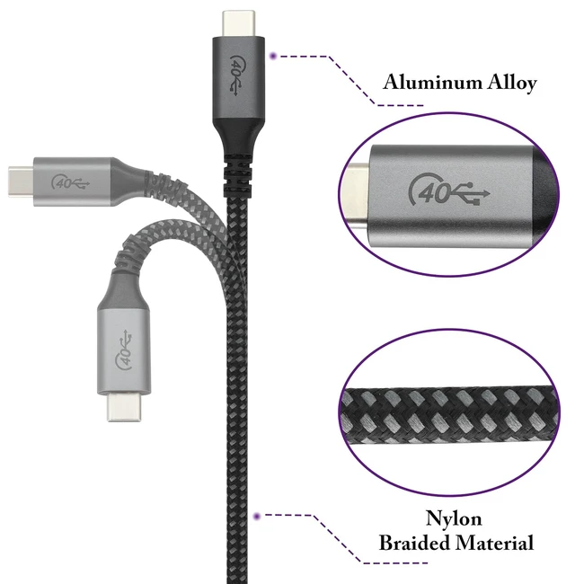 Alt view image 4 of 7 - USB4 Cable 40Gbps Data Transfer USB Type C Male to USB-C Cable (20V, 5A) Charging Supports 5K&60hz or Double 4K Display Thunderbolt 3 Cable for Hub,Apollo,eGpu,MacBook,Dell,Grey(1.2m/4ft)