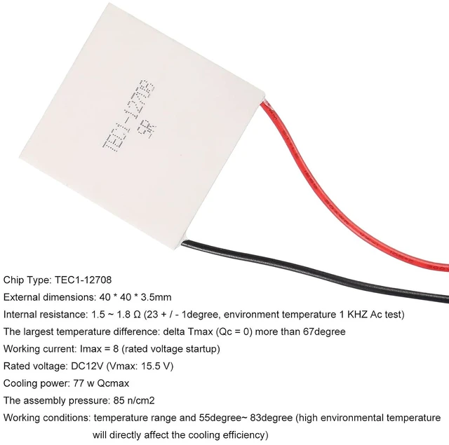 Alt view image 2 of 5 - 6PCS TEC1-12708 TEC Thermoelectric Heatsink Cooler Cooling Peltier Plate Module 40x40mm