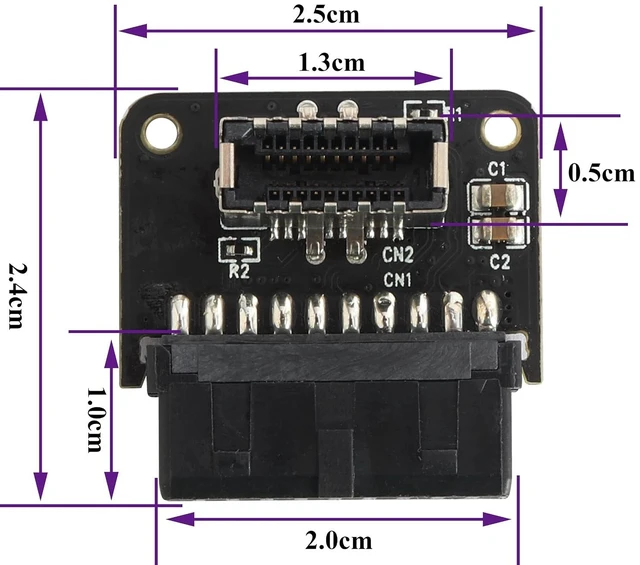 Alt view image 2 of 7 - 2Pack 90 Degree Type E 3.1 to USB 3.0 19Pin Header Adapter Up 90 Degree USB3.1 Female Front Panel Header to USB 3.0 19Pin Female Header Extension Adapter for Computer Motherboard.(19Pin/UP)
