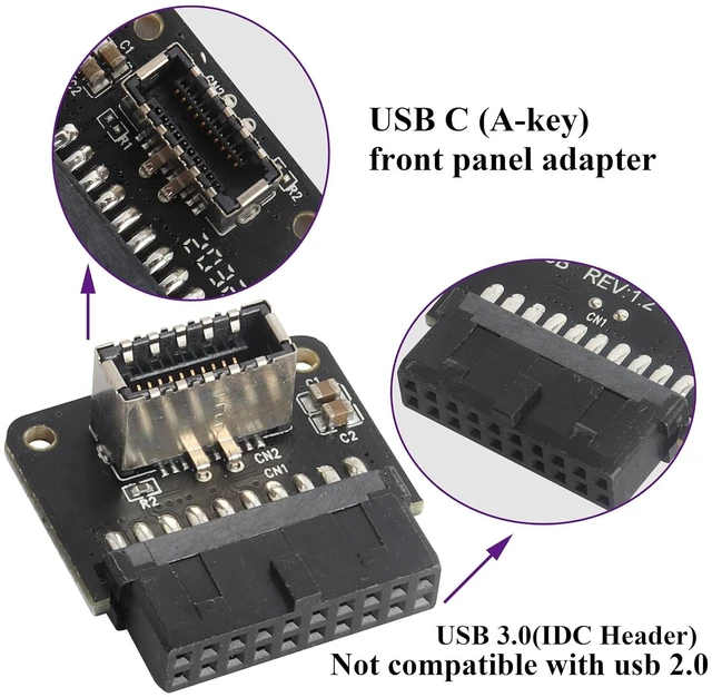 Alt view image 3 of 7 - 2Pack 90 Degree Type E 3.1 to USB 3.0 19Pin Header Adapter Up 90 Degree USB3.1 Female Front Panel Header to USB 3.0 19Pin Female Header Extension Adapter for Computer Motherboard.(19Pin/UP)