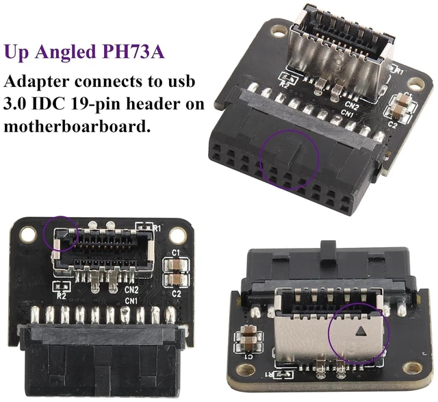 Alt view image 5 of 7 - 2Pack 90 Degree Type E 3.1 to USB 3.0 19Pin Header Adapter Up 90 Degree USB3.1 Female Front Panel Header to USB 3.0 19Pin Female Header Extension Adapter for Computer Motherboard.(19Pin/UP)