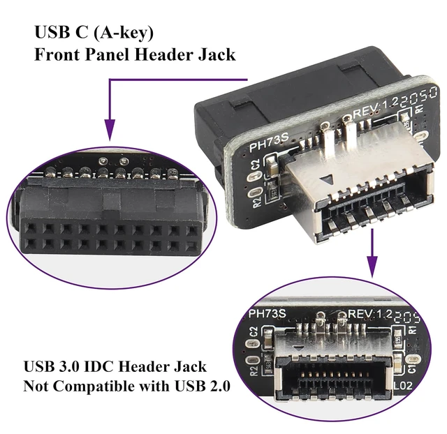 Alt view image 3 of 7 - 1Pack USB 3.0 19 Pin Header to USB 3.1 Type-E 20 Pin Header Front Panel Adapter USB 3.0 19 Pin Female to 20 pin Type E 3.1 Female Front Panel Header Connector for Computer Motherboard (19Pin)