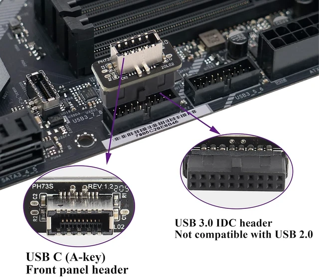 Alt view image 4 of 7 - 1Pack USB 3.0 19 Pin Header to USB 3.1 Type-E 20 Pin Header Front Panel Adapter USB 3.0 19 Pin Female to 20 pin Type E 3.1 Female Front Panel Header Connector for Computer Motherboard (19Pin)
