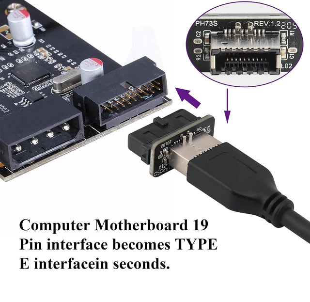 Alt view image 6 of 7 - 1Pack USB 3.0 19 Pin Header to USB 3.1 Type-E 20 Pin Header Front Panel Adapter USB 3.0 19 Pin Female to 20 pin Type E 3.1 Female Front Panel Header Connector for Computer Motherboard (19Pin)