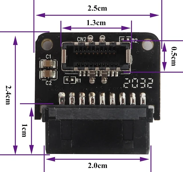 Alt view image 2 of 7 - 1Pack 90 Degree USB 19 Pin to USB3.1 Type-E Front Panel Connector Down-Right Angle Type-E USB 3.1 Female to 19Pin USB 3.0 Female Header Extension Adapter for Computer Motherboard(19Pin/Down)