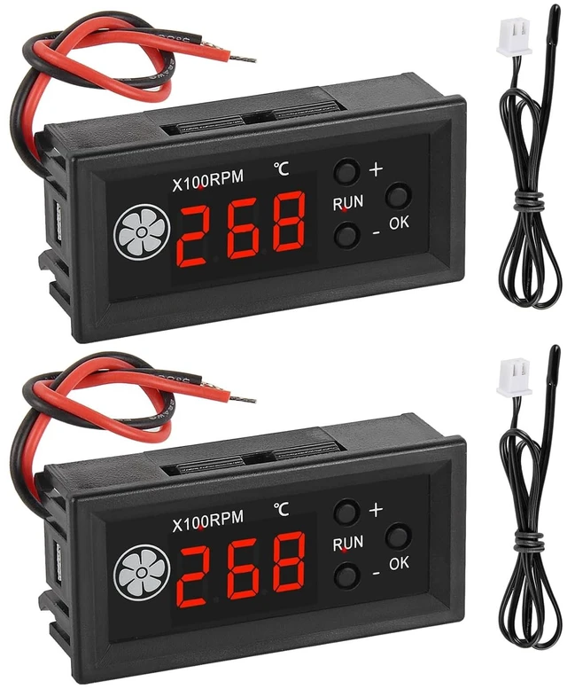 Main image of 2PCS 4-Wire PWM Fan Temperature Controller with Temperature Probe Digital Display Temperature Controlled Governor, Digital Display Temperature Controlled Governor for 3A Fan PC, DC 12V