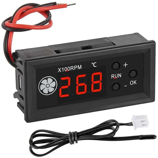 Alt view image 2 of 7 - 2PCS 4-Wire PWM Fan Temperature Controller with Temperature Probe Digital Display Temperature Controlled Governor, Digital Display Temperature Controlled Governor for 3A Fan PC, DC 12V