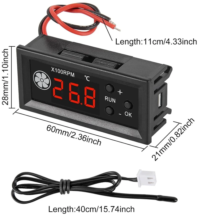 Alt view image 3 of 7 - 2PCS 4-Wire PWM Fan Temperature Controller with Temperature Probe Digital Display Temperature Controlled Governor, Digital Display Temperature Controlled Governor for 3A Fan PC, DC 12V