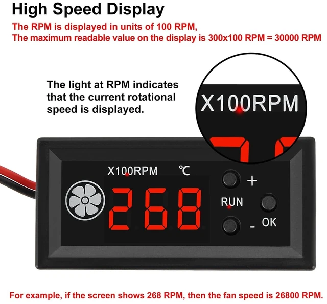 Alt view image 4 of 7 - 2PCS 4-Wire PWM Fan Temperature Controller with Temperature Probe Digital Display Temperature Controlled Governor, Digital Display Temperature Controlled Governor for 3A Fan PC, DC 12V