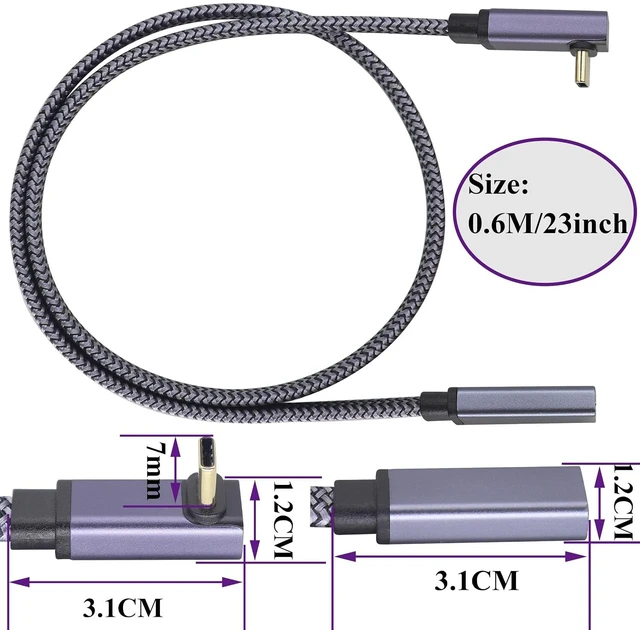 Alt view image 2 of 7 - 2Pack Up&Down Angle USB Type C 3.1 Flat Braided Cable 10Gbps 90 Degree USB C 3.1 Male to USB 3.1 C Female 4K Video Cable for New MacBook Pro 2017, USB-C Hub, Laptop&Mobile Phone(0.6M-M/F)