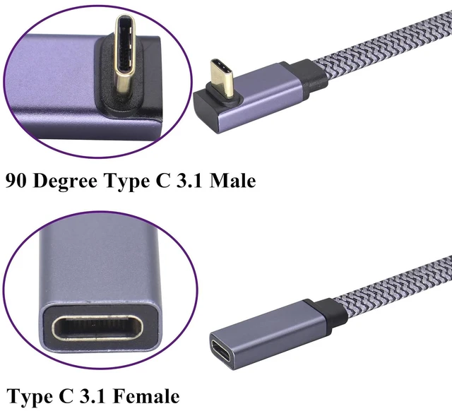 Alt view image 3 of 7 - 2Pack Up&Down Angle USB Type C 3.1 Flat Braided Cable 10Gbps 90 Degree USB C 3.1 Male to USB 3.1 C Female 4K Video Cable for New MacBook Pro 2017, USB-C Hub, Laptop&Mobile Phone(0.6M-M/F)