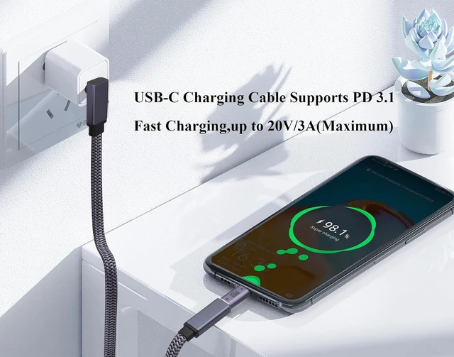 Alt view image 4 of 7 - 2Pack Up&Down Angle USB Type C 3.1 Flat Braided Cable 10Gbps 90 Degree USB C 3.1 Male to USB 3.1 C Female 4K Video Cable for New MacBook Pro 2017, USB-C Hub, Laptop&Mobile Phone(0.6M-M/F)