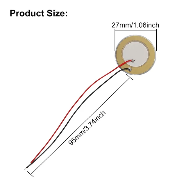 Alt view image 3 of 6 - 20 Piezo Disc, 27mm Piezo Discs Transducer with 3.94inch Leads, Acoustic Contact Microphone Piezo Pickup, Piezo Elements for Drum Triggers Microphone Trigger Element CBG Guitar