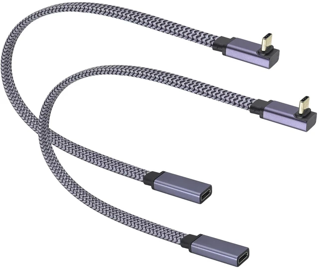 Main image of 2Pack Up&Down Angle Flat Braided USB Type C 3.1 Cable 60W&3A 90 Degree Type C 3.1 USB Male to Female 10Gbps Cable Supports Charging,Data,Audio,Video Cable for Laptop&Mobile Phone.(0.3M-M/F)