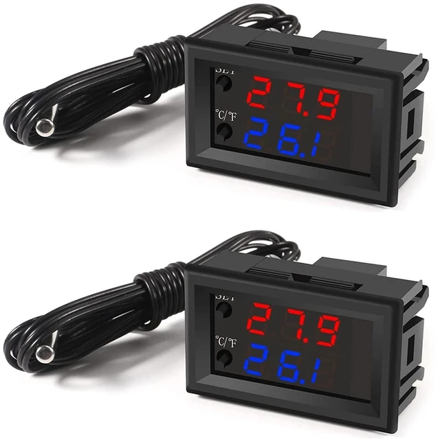 Main image of 2PCS Temperature Controller -50 to 110 Celsius (-58 to 230 F) DC 12V Programmable Heating/Cooling Thermostat Control Switch Module NTC Waterproof Sensor Probe Dual Color LED Display Monitor