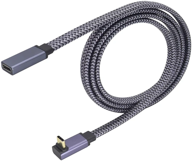 Main image of Flat Braided 90 Degree USB Type C 3.1 Connector Cable 60W&3A Up&Down Angle Type C 3.1 USB Male to Female Cable Supports Charging,Data,Audio,Video Cable for Laptop&Tablet&Mobile Phone.(1M-M/F)