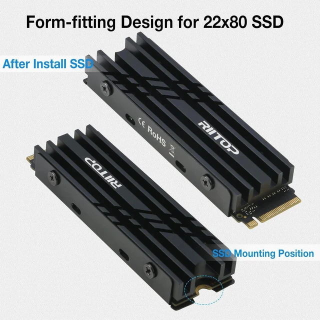 Alt view image 7 of 7 - Quad NVMe PCIe Adapter with Fan + M.2 SSD Heatsink for 2280 NVMe SSD