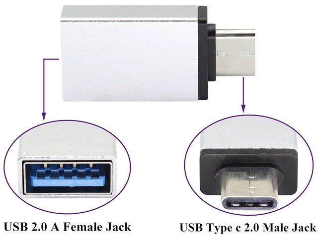 Alt view image 3 of 7 - Type C to USB 2.0 Aluminum Adapter, 2 Pack, Silver