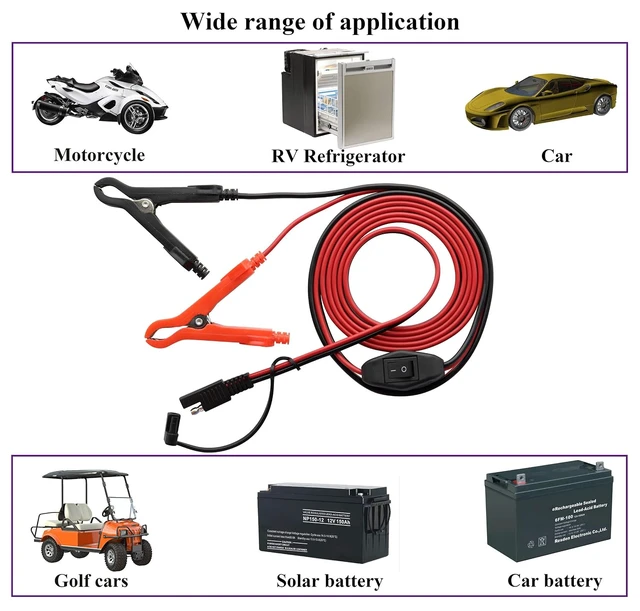 Alt view image 7 of 7 - SAE Extension Cable 16 AWG Wire Harness SAE to Battery Alligator Crocodile Clip12V DC Extension Cord with Switch Quick Connect/Disconnect Snap Action Cable(2.4m/7.8ft-Fuseless Box)
