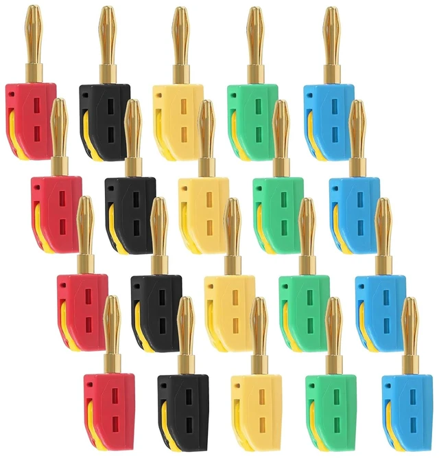 Main image of 20PCS 4mm Banana Plug High Current Quick Connect 32A Gold-Plated Banana Connector for Speaker Wire, Wall Plate, Home Theater, Audio/Video Receiver and Sound Systems(20PCS 5color)