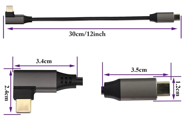 Alt view image 2 of 7 - 90 Degree USB 3.1 Type c to Type C Cable 60W&3A Right & Left Angled 3.1 USB Type C Male Extension Cable Supports Charging,Data,Audio,Video Cable for Laptop&Tablet&Mobile Phone.(0.3M/1Ft)