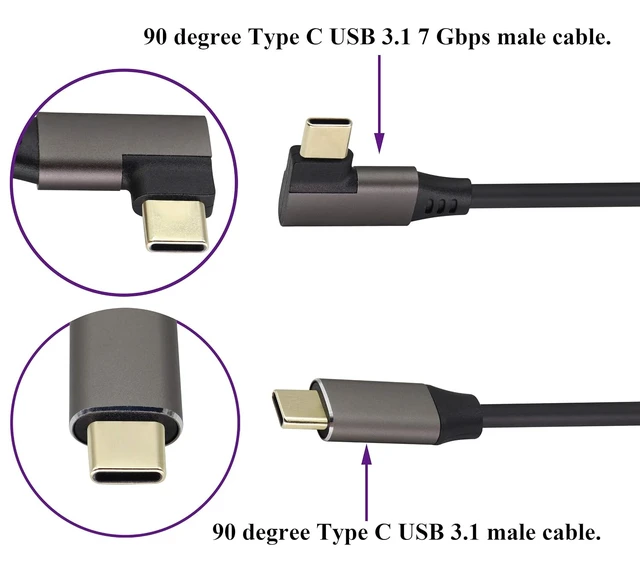 Alt view image 3 of 7 - 90 Degree USB 3.1 Type c to Type C Cable 60W&3A Right & Left Angled 3.1 USB Type C Male Extension Cable Supports Charging,Data,Audio,Video Cable for Laptop&Tablet&Mobile Phone.(0.3M/1Ft)
