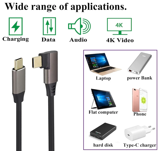 Alt view image 7 of 7 - 90 Degree USB 3.1 Type c to Type C Cable 60W&3A Right & Left Angled 3.1 USB Type C Male Extension Cable Supports Charging,Data,Audio,Video Cable for Laptop&Tablet&Mobile Phone.(0.3M/1Ft)