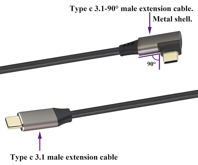 Alt view image 4 of 7 - 90 Degree USB 3.1 Type c to Type C Connector Cable 60W&3A Right Angled 3.1 USB Type C Male Extension Cable Supports Charging,Data,Audio,Video Cable for Laptop&Tablet&Mobile Phone.(0.3M/2Pack)