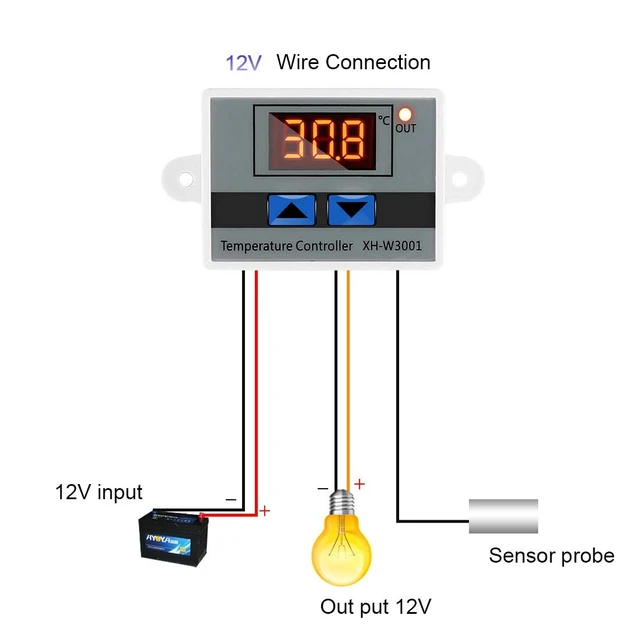 Alt view image 5 of 6 - Digital LED Temperature Controller Module, XH-W3001 Thermostat Switch with Waterproof Probe, Programmable Heating Cooling Thermostat (12V 10A 120W)