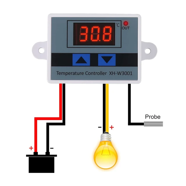 Alt view image 3 of 5 - 2PCS XH-W3001 Digital LED Temperature Controller Module Digital Thermostat Switch with Waterproof Probe Programmable Heating Cooling Electronic Thermostat Range from -50 to 110 (12V 10A 120W)