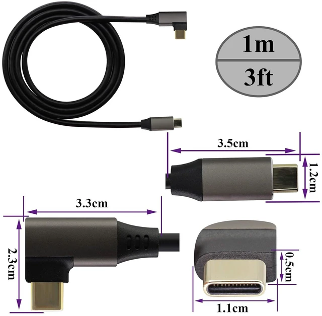 Alt view image 2 of 7 - Right Angle Type C 3.1 Extension Cable 4K@60Hz 90 DegreeType C 3.1 USB Male to Male Connector Cable Supports Charging,Data,Audio,Video Cable,Compatible Samsung S10 S9 S9+ S8, MacBook(1M/3Ft)