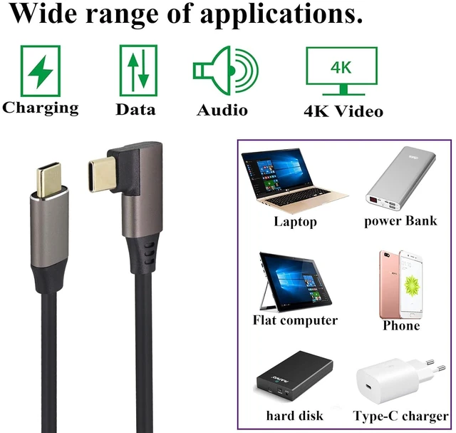 Alt view image 7 of 7 - Right Angle Type C 3.1 Extension Cable 4K@60Hz 90 DegreeType C 3.1 USB Male to Male Connector Cable Supports Charging,Data,Audio,Video Cable,Compatible Samsung S10 S9 S9+ S8, MacBook(1M/3Ft)