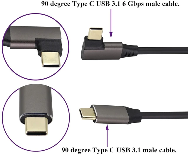 Alt view image 3 of 7 - Right Angle Type C 3.1 Extension Cable 4K@60Hz 90 DegreeType C 3.1 USB Male to Male Connector Cable Supports Charging,Data,Audio,Video Cable,Compatible Samsung S10 S9 S9+ S8, MacBook(1M/3Ft)