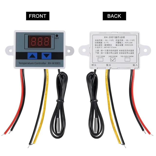 Alt view image 5 of 5 - 2PCS XH-W3001 Digital LED Temperature Controller Module Digital Thermostat Switch with Waterproof Probe Programmable Heating Cooling Electronic Thermostat Range from -50 to 110 (12V 10A 120W)
