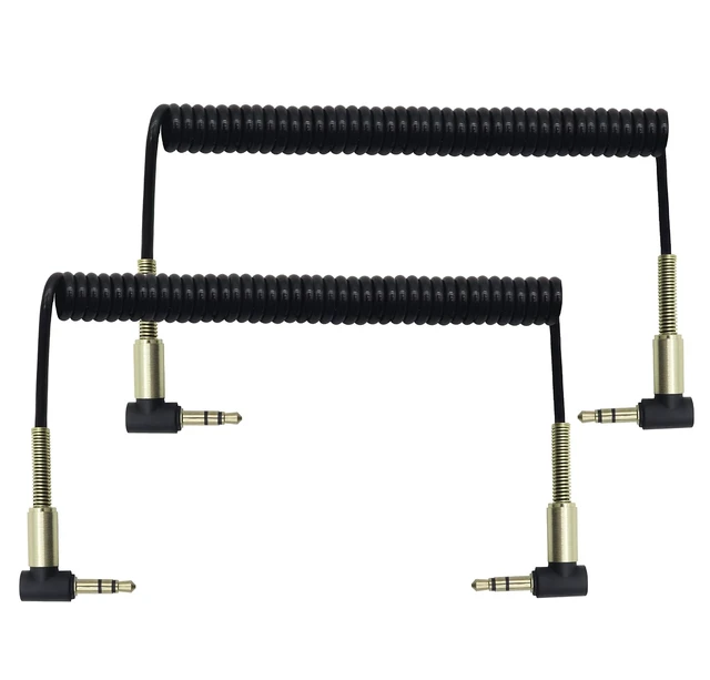 Main image of Right Angle 3.5mm TRS to TRS Cord,90 Degree 1/8 3.5mm 3-Pole Male Spring Audio Cable,for laptops,Headphones & Other Devices with 1/8 Interfaces,Microphone not Supported(2Pack/1.5M)