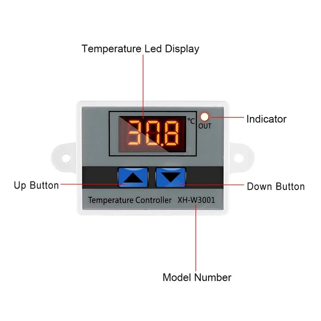 Alt view image 6 of 6 - Digital LED Temperature Controller Module, XH-W3001 Thermostat Switch with Waterproof Probe, Programmable Heating Cooling Thermostat (12V 10A 120W)