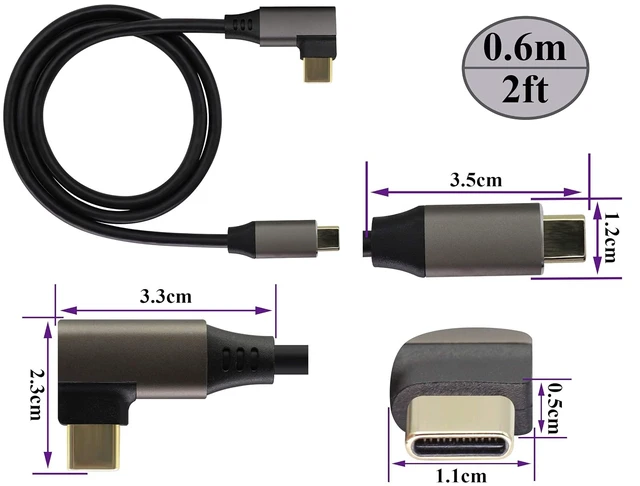 Alt view image 2 of 7 - 90 Degree USB C to USB C 3.1 Gen 2 Cable USB Right Angle 3.1 Type C Male to Male Extension Cable Fast Charging Compatible for Google Pixel 3XL,Samsung Galaxy Note 10 S20,MacBook(0.6M/2Pack)