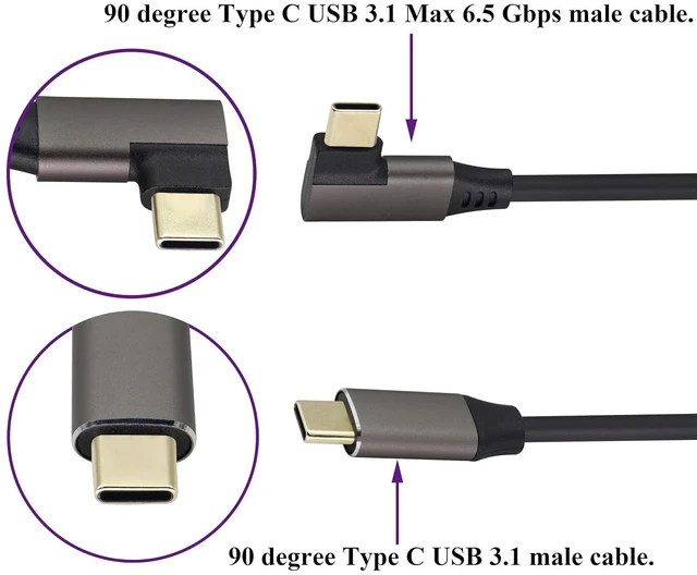 Alt view image 3 of 7 - 90 Degree USB C to USB C 3.1 Gen 2 Cable USB Right Angle 3.1 Type C Male to Male Extension Cable Fast Charging Compatible for Google Pixel 3XL,Samsung Galaxy Note 10 S20,MacBook(0.6M/2Pack)