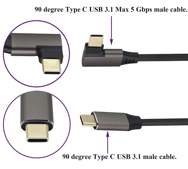 Alt view image 3 of 7 - AOTOKK Right & Left Angled Type C USB 3.1 Adapter Cable 5 Gbps&2A 90 Degree 3.1 USB Type C Male Cable Full Function Supports Charging,Data,Audio,Video Cable for Laptop&Tablet&Mobile Phone(1.5M/2Pack)