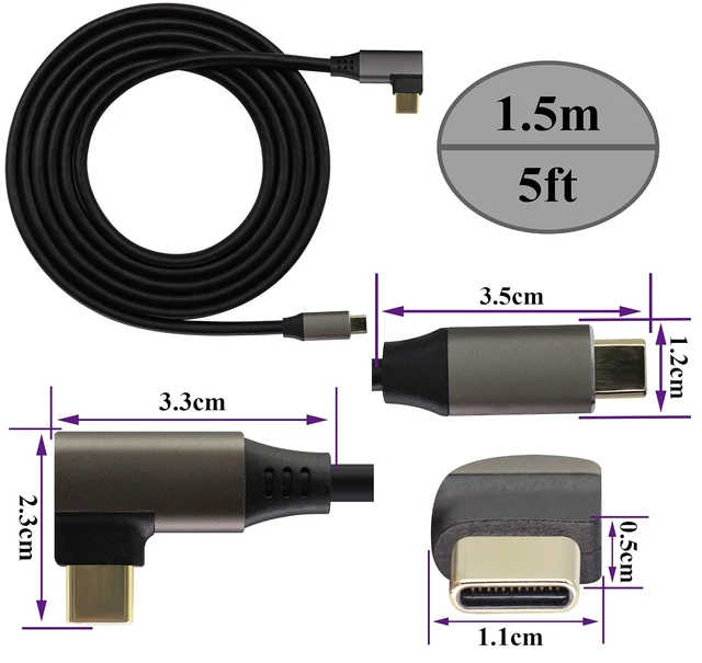 Alt view image 2 of 7 - AOTOKK Right & Left Angled Type C USB 3.1 Adapter Cable 5 Gbps&2A 90 Degree 3.1 USB Type C Male Cable Full Function Supports Charging,Data,Audio,Video Cable for Laptop&Tablet&Mobile Phone(1.5M/2Pack)