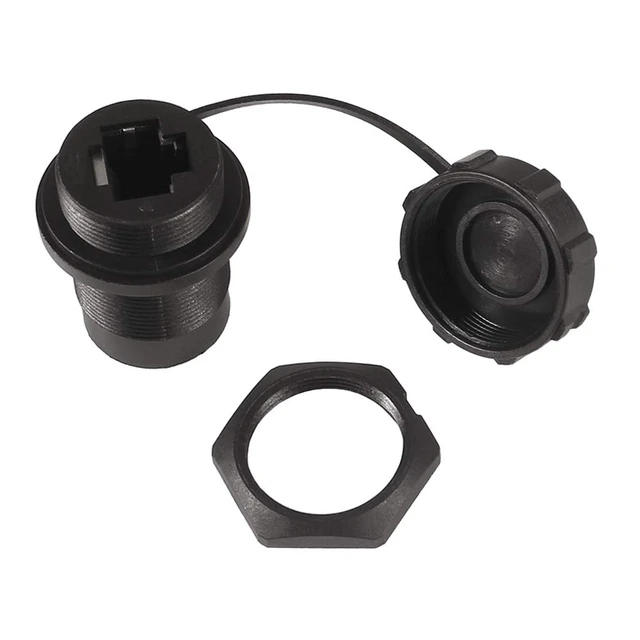 Alt view image 2 of 6 - 5PCS Ethernet LAN Cable Connector, CAT5/5e/6 RJ45-8P Shielded Industrial Panel Mount Bulkhead Feed Thru Coupler with Waterproof IP67 Dustproof Cap Outdoor Industrial Standard