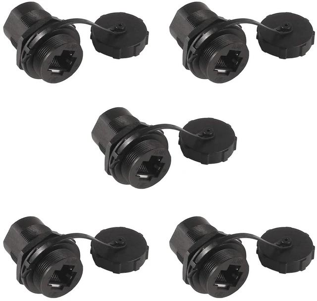 Main image of 5PCS Ethernet LAN Cable Connector, CAT5/5e/6 RJ45-8P Shielded Industrial Panel Mount Bulkhead Feed Thru Coupler with Waterproof IP67 Dustproof Cap Outdoor Industrial Standard