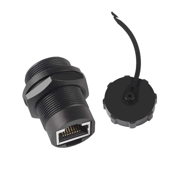 Alt view image 3 of 6 - 5PCS Ethernet LAN Cable Connector, CAT5/5e/6 RJ45-8P Shielded Industrial Panel Mount Bulkhead Feed Thru Coupler with Waterproof IP67 Dustproof Cap Outdoor Industrial Standard