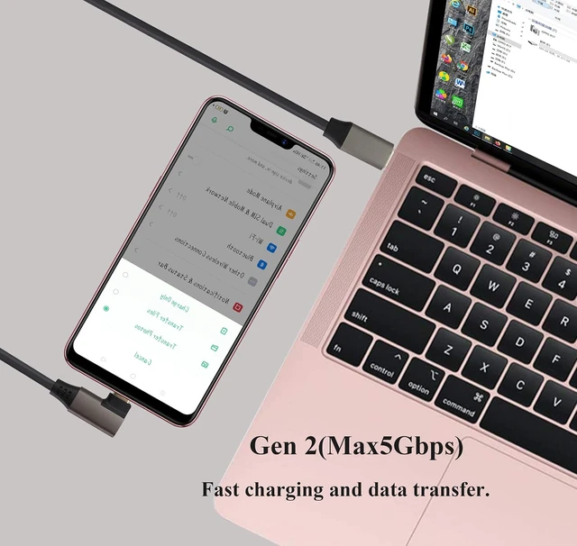 Alt view image 5 of 7 - AOTOKK Right & Left Angled Type C USB 3.1 Adapter Cable 5 Gbps&2A 90 Degree 3.1 USB Type C Male Cable Full Function Supports Charging,Data,Audio,Video Cable for Laptop&Tablet&Mobile Phone(1.5M/2Pack)